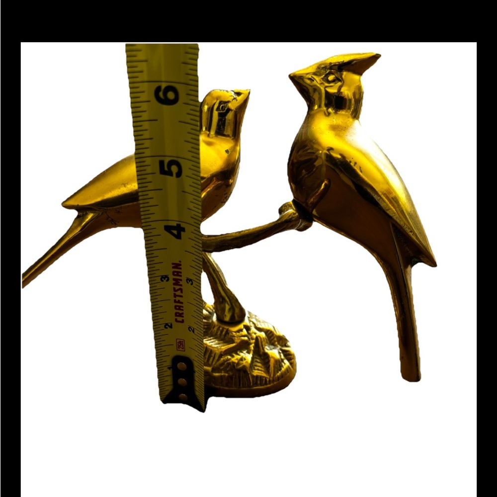 VINTAGE BRASS CARDINALS ON A BRANCH BIRD FIGURINE HOME DECOR UNIQUE DECORATION - Picture 3 of 5